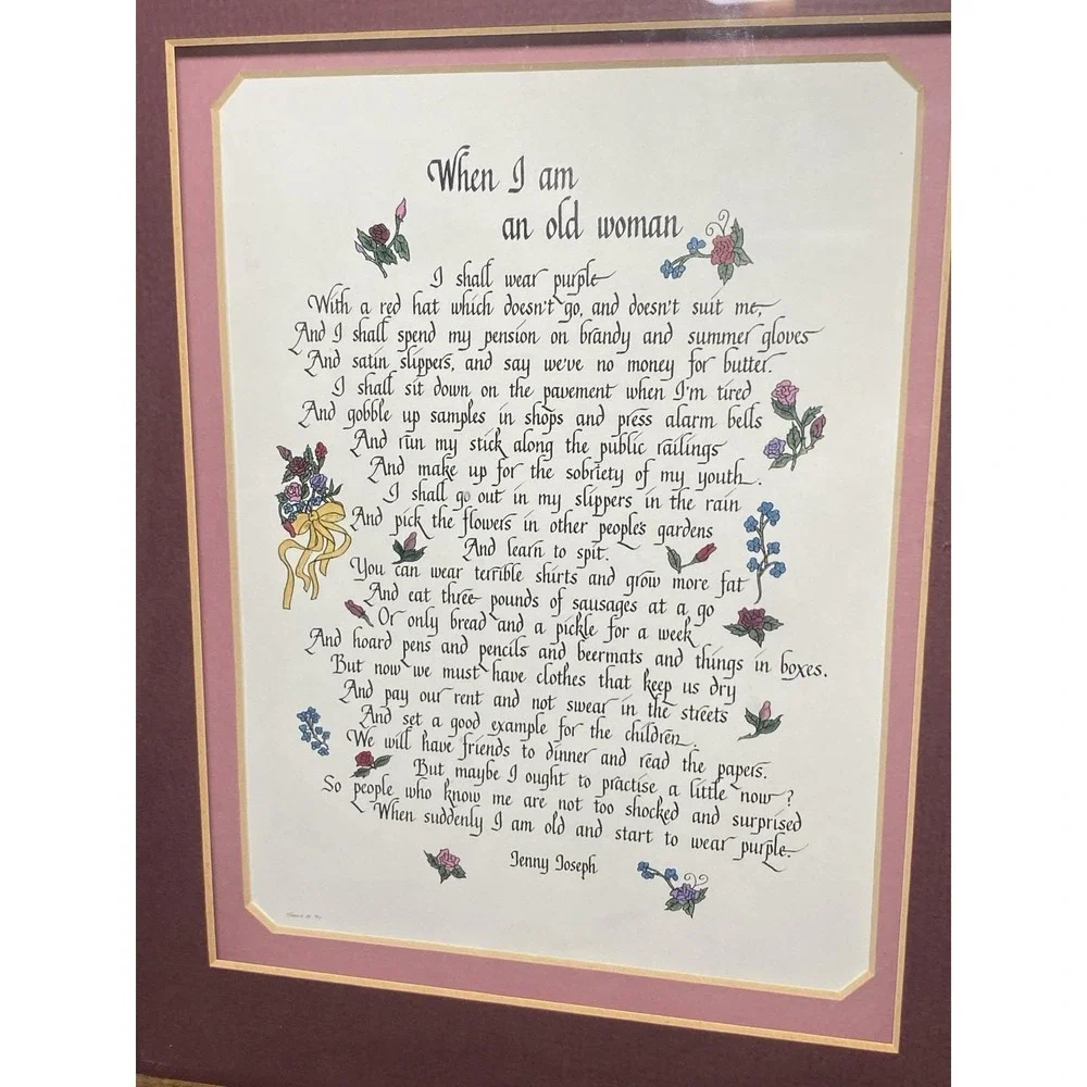 Vintage 90s Wooden Frame with 1994 Old Woman Poem Cottagecore